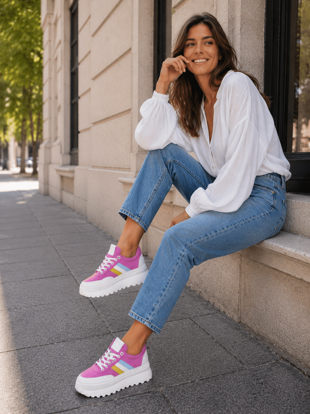 Różowe sneakersy na platformie | polska produkcja | skora naturalna | ręcznie robione | unikalne | zdrowie dla stop