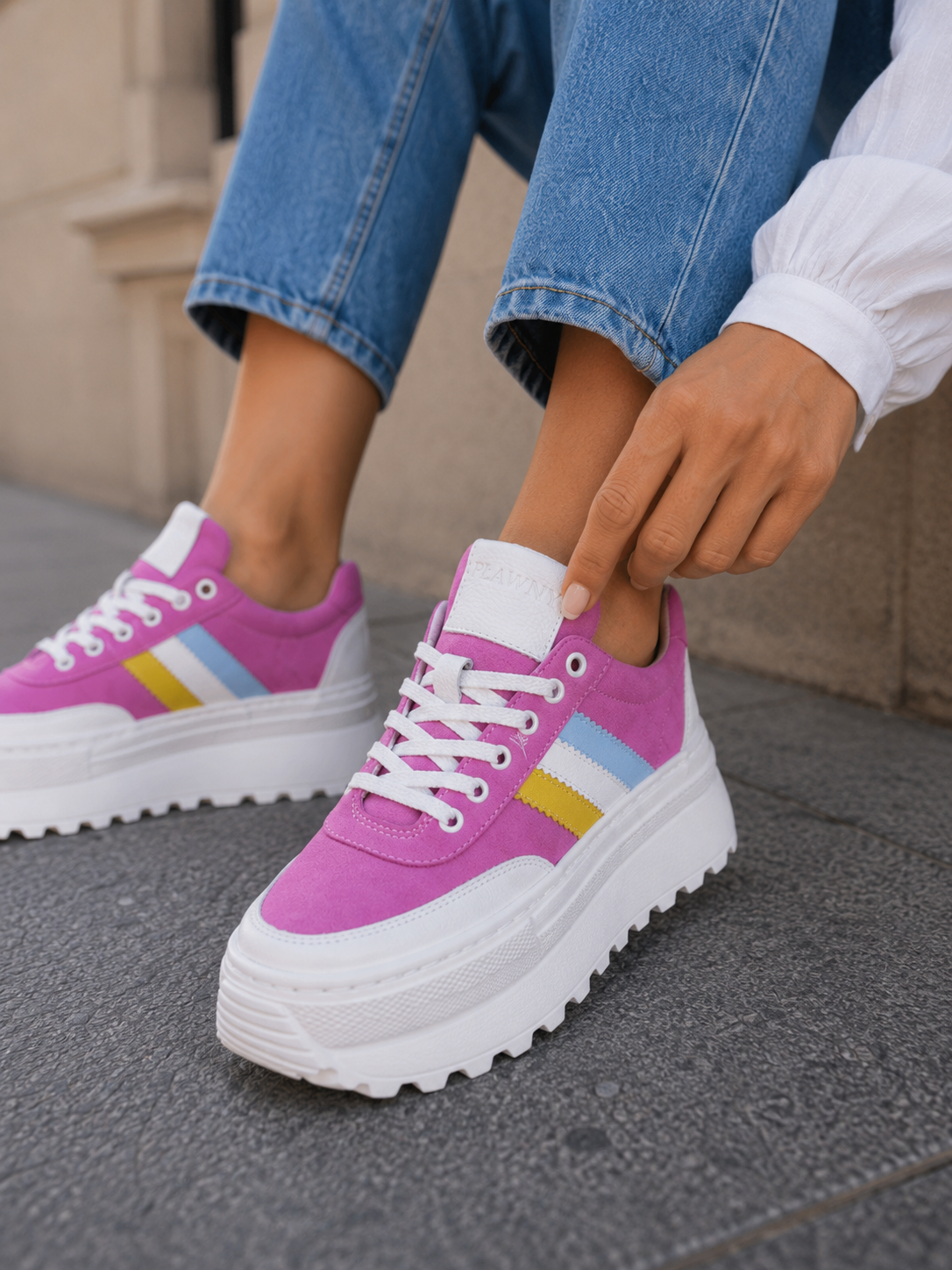 Różowe sneakersy na platformie | polska produkcja | skora naturalna | ręcznie robione | unikalne | zdrowie dla stop
