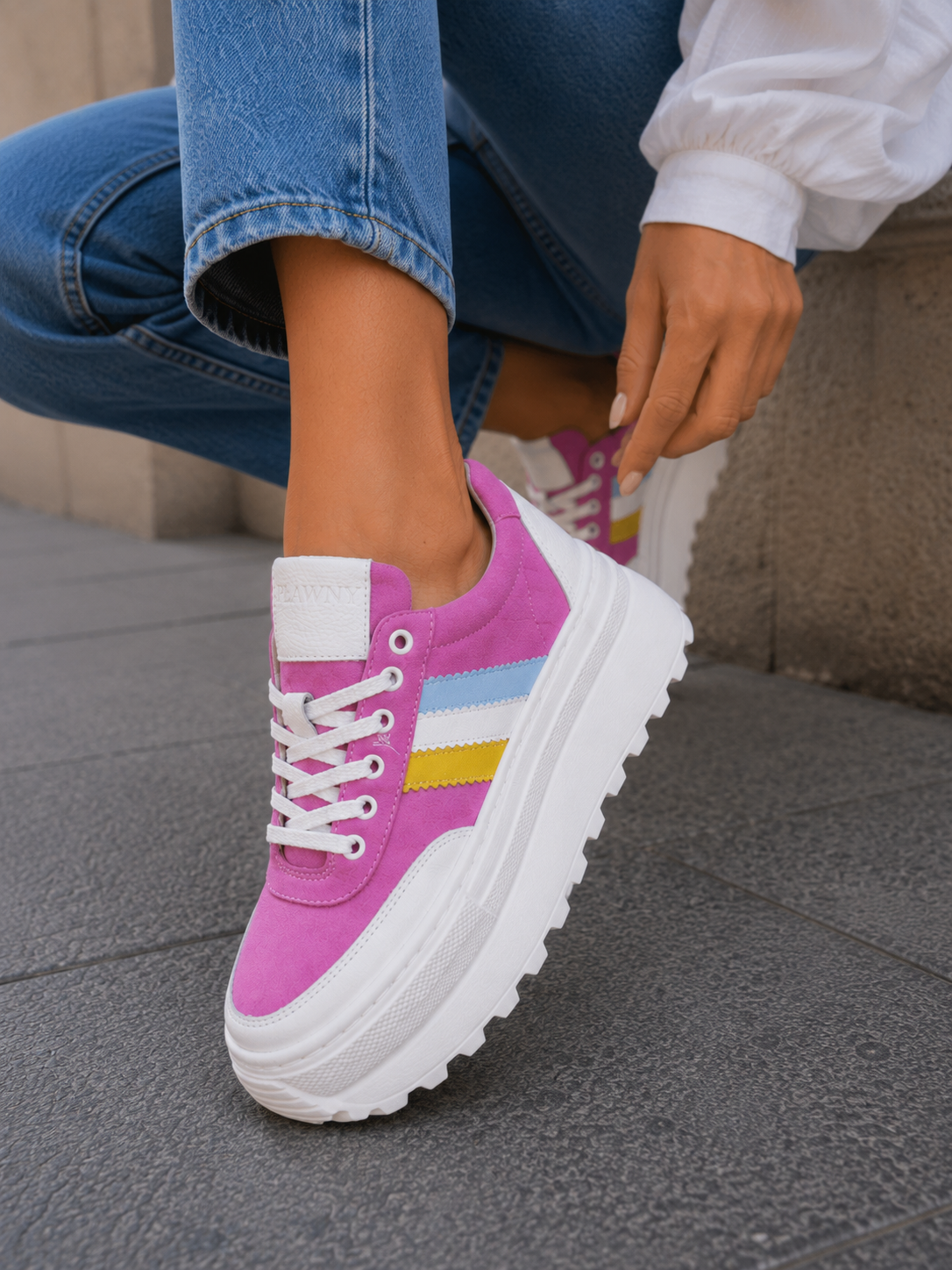 Różowe sneakersy na platformie | polska produkcja | skora naturalna | ręcznie robione | unikalne | zdrowie dla stop