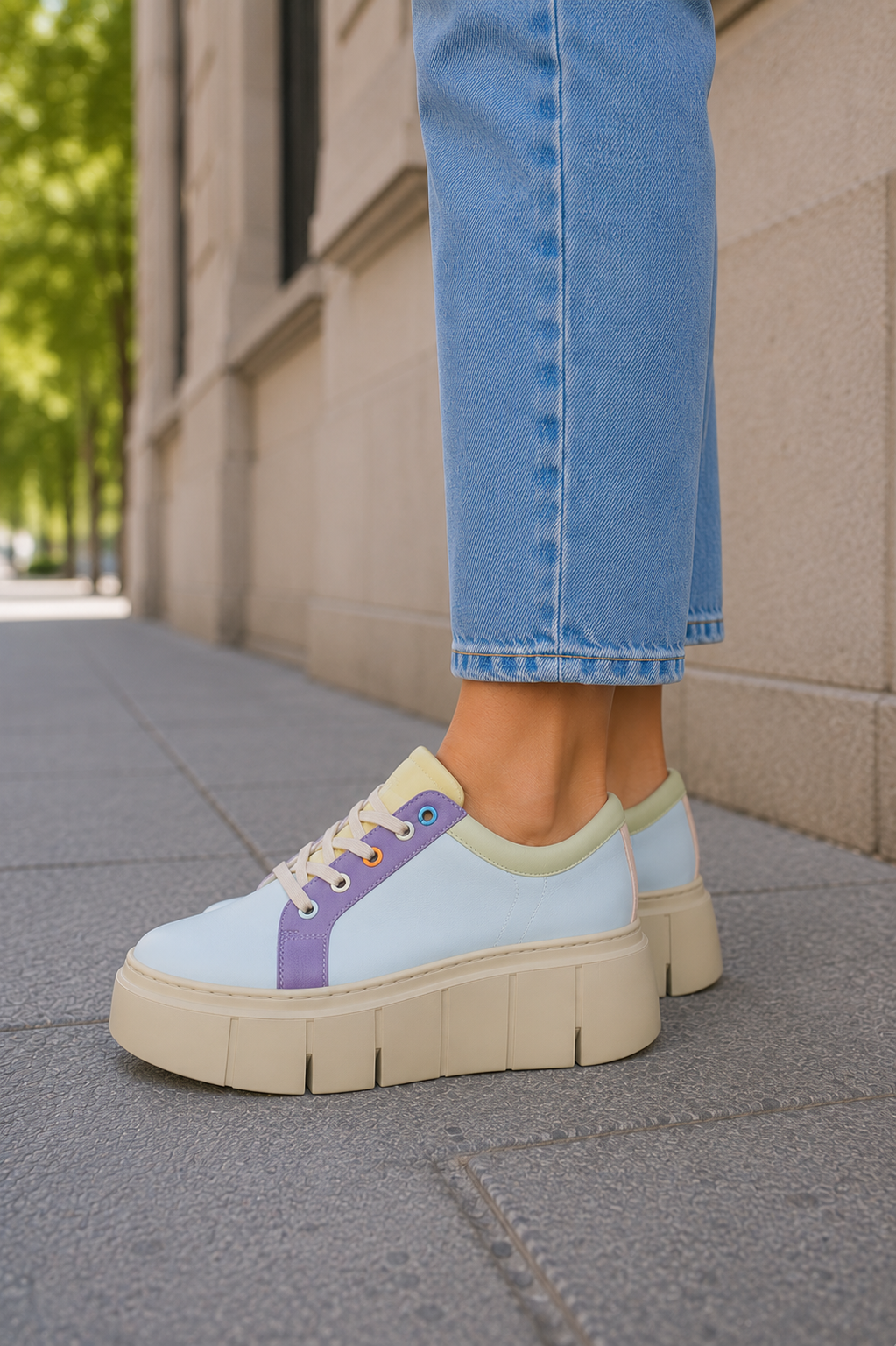 Sneakersy damskie REBEL SORBET pastelowe – na grubej podeszwie, lekkie, polska produkcja | Pławny Shoes