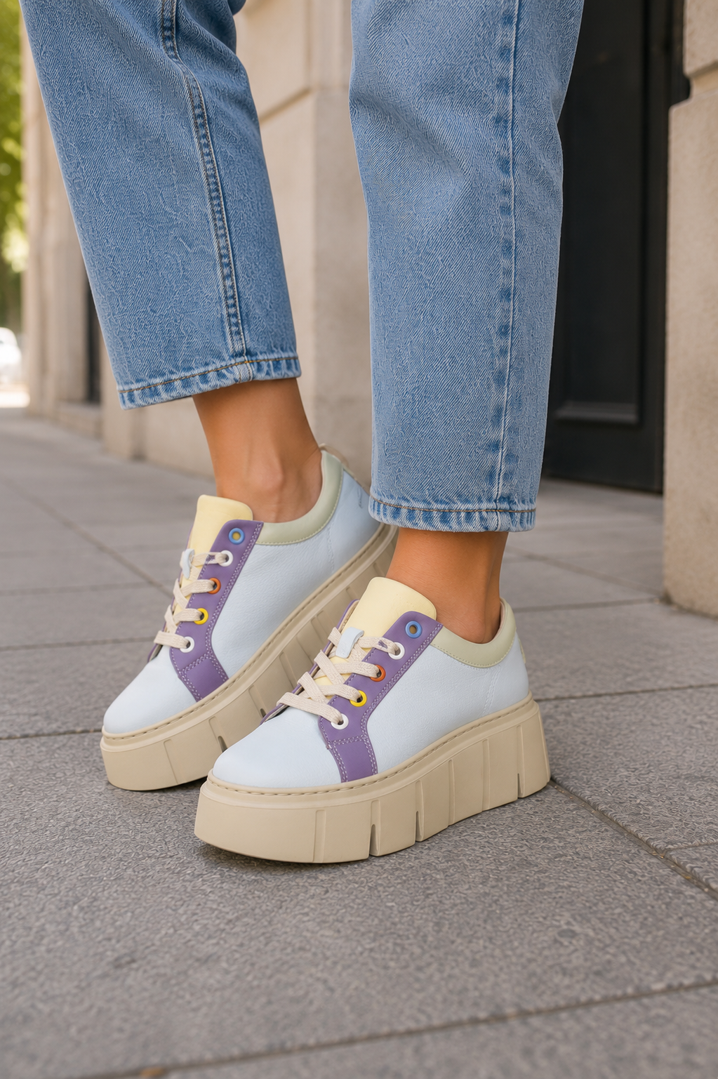 Sneakersy damskie REBEL SORBET pastelowe – na grubej podeszwie, lekkie, polska produkcja | Pławny Shoes
