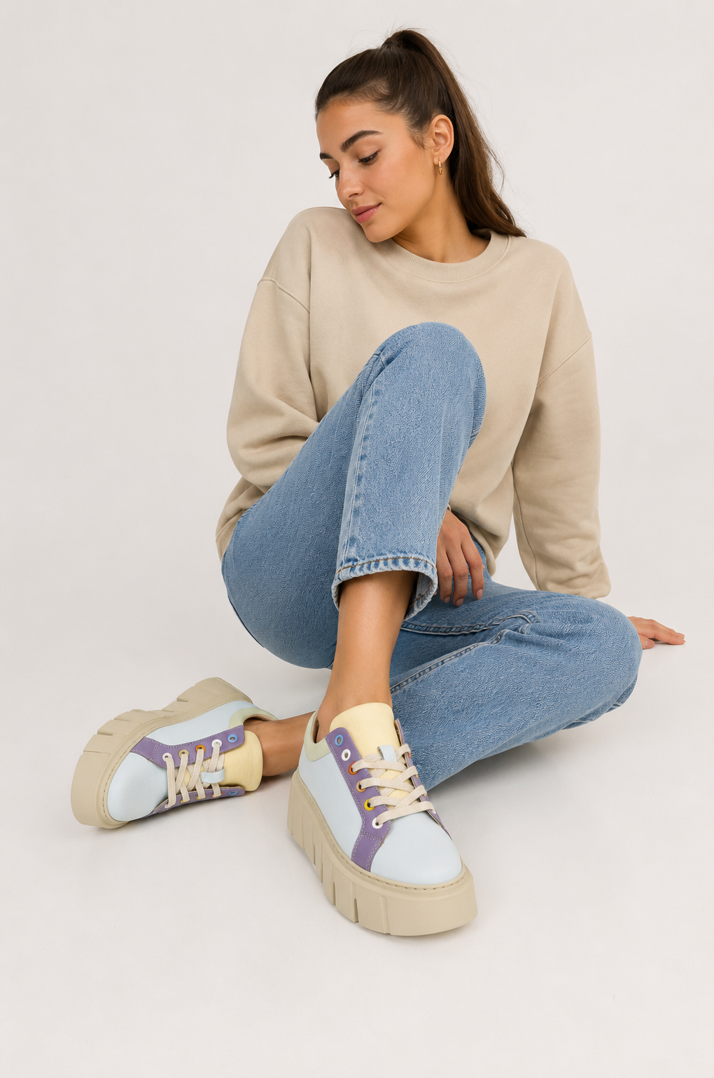 Sneakersy damskie REBEL SORBET pastelowe – na grubej podeszwie, lekkie, polska produkcja | Pławny Shoes