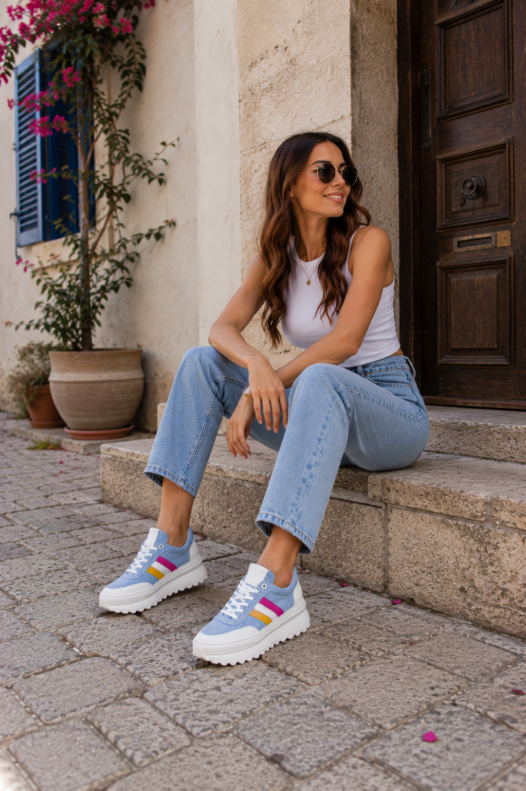 Błękitne sneakersy na platformie | polska produkcja | skora naturalna | ręcznie robione | unikalne | zdrowie dla stop