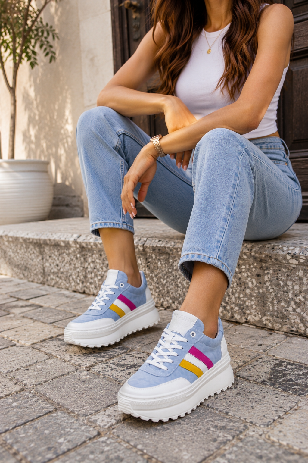 Błękitne sneakersy na platformie | polska produkcja | skora naturalna | ręcznie robione | unikalne | zdrowie dla stop