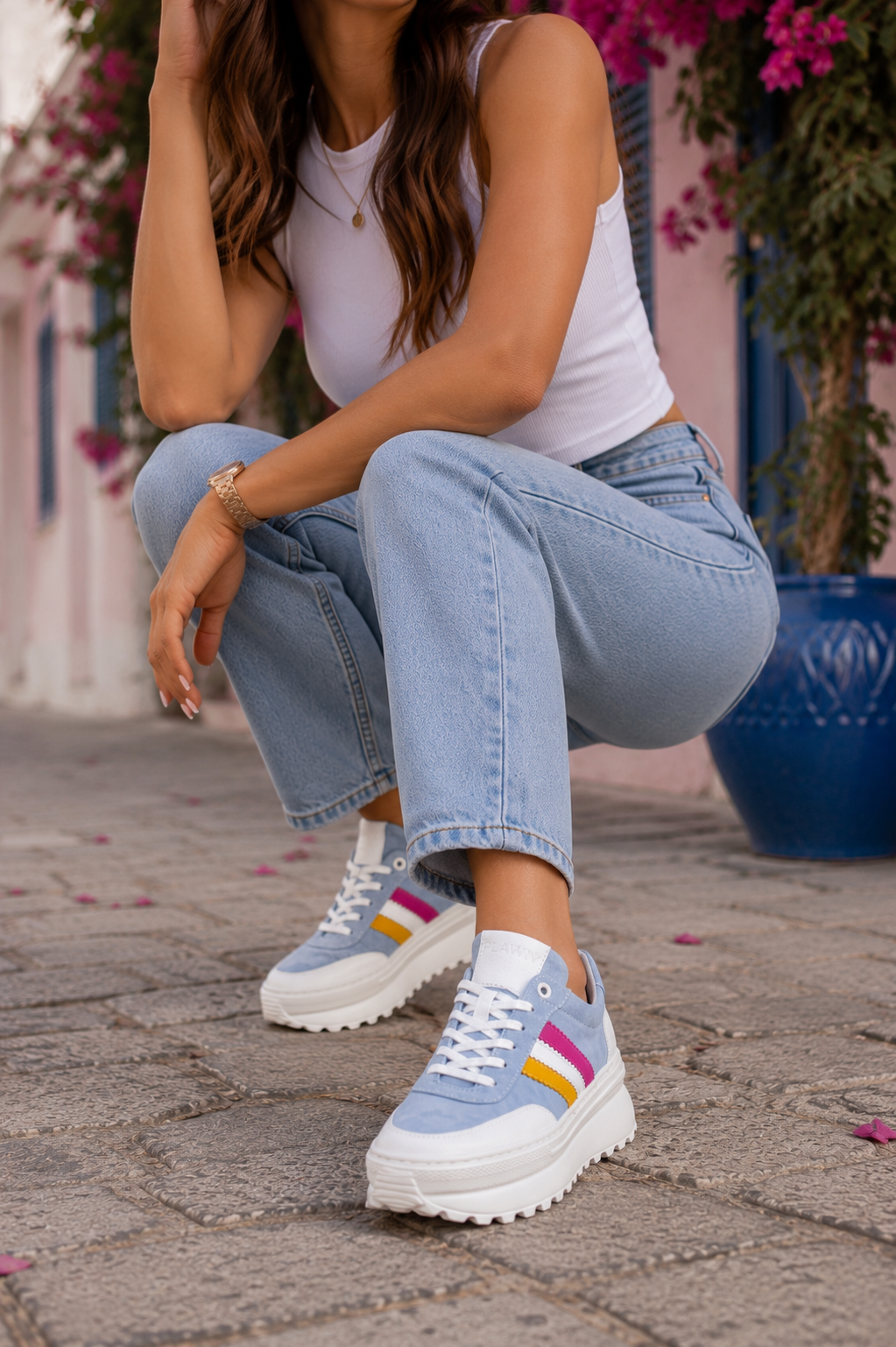 Błękitne sneakersy na platformie | polska produkcja | skora naturalna | ręcznie robione | unikalne | zdrowie dla stop