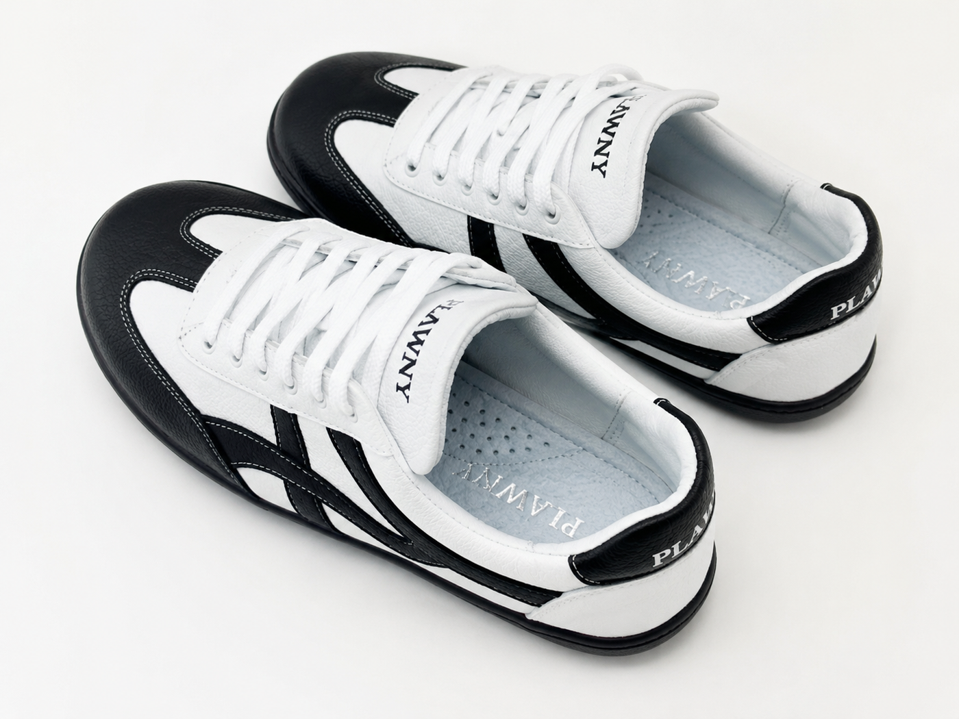 Buty barefoot damskie skórzane TERRA biało-czarne – szeroki nosek, pianka memory 5 mm, polska produkcja | Pławny Shoes