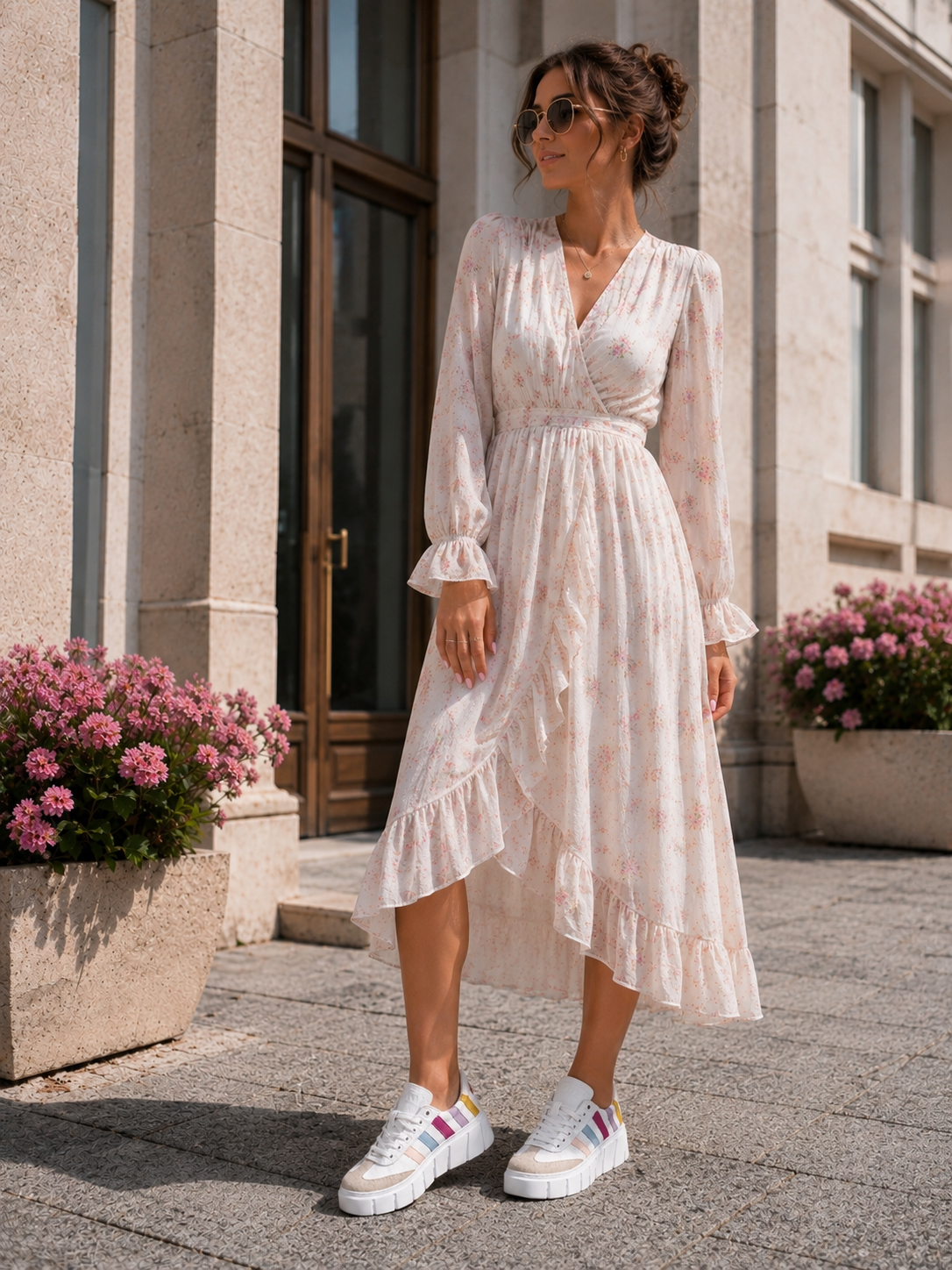 Sneakersy damskie PASTEL STRIPE białe z pastelowymi paskami – na grubej podeszwie, przewiewne, polska produkcja | Pławny Shoes