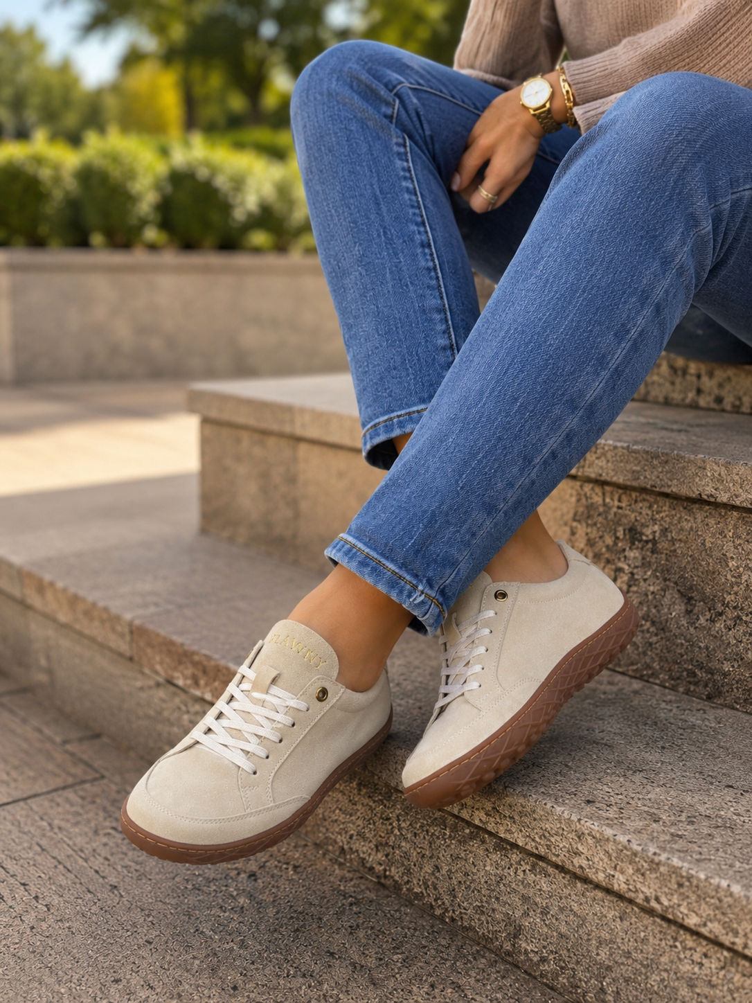Buty barefoot damskie welurowe DUNE beżowe – szeroki nosek, lekkie, skóra naturalna, polska produkcja | Pławny Shoes