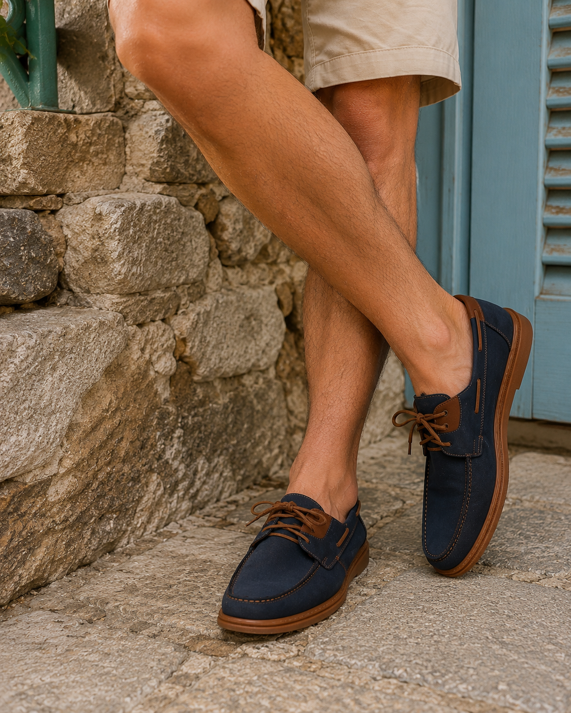 Półbuty męskie skórzane NAVY MAVERICK granatowo-brązowe – zamszowe, ręcznie szyte, polska produkcja | Pławny Shoes
