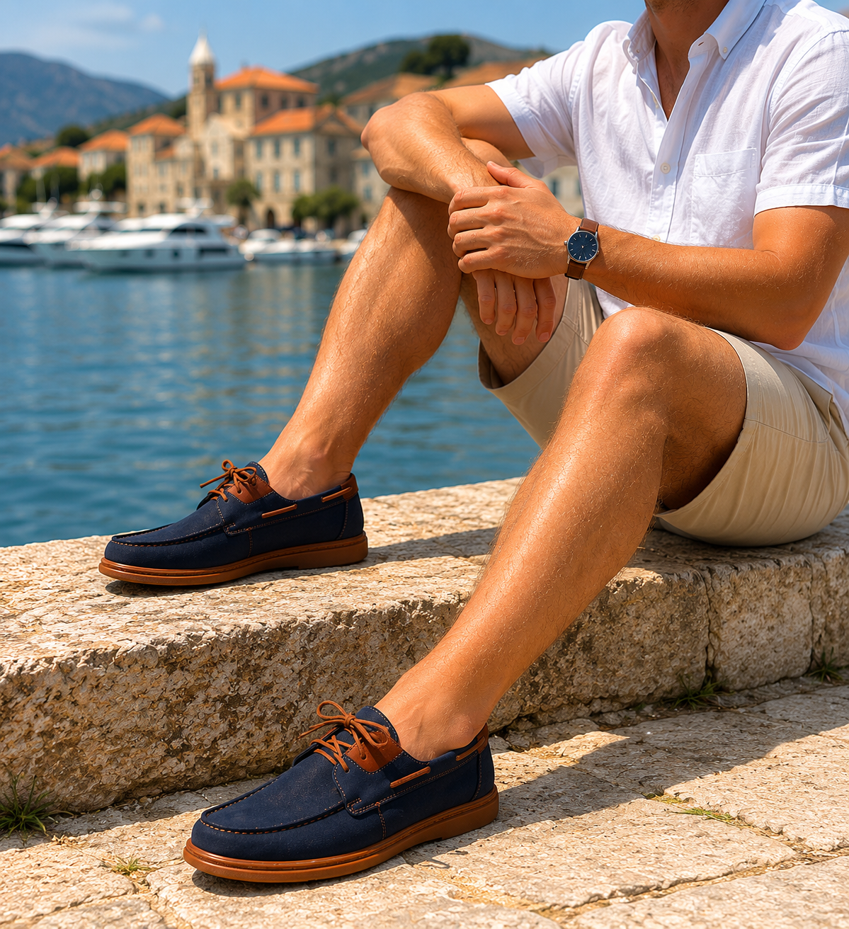 Półbuty męskie skórzane NAVY MAVERICK granatowo-brązowe – zamszowe, ręcznie szyte, polska produkcja | Pławny Shoes