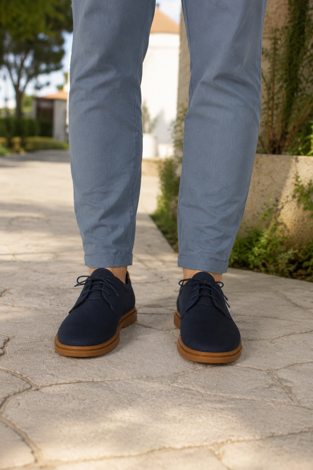 Półbuty męskie skórzane NAVY AIR granatowe – zamszowe, przewiewne, lekkie, polska produkcja | Pławny Shoes