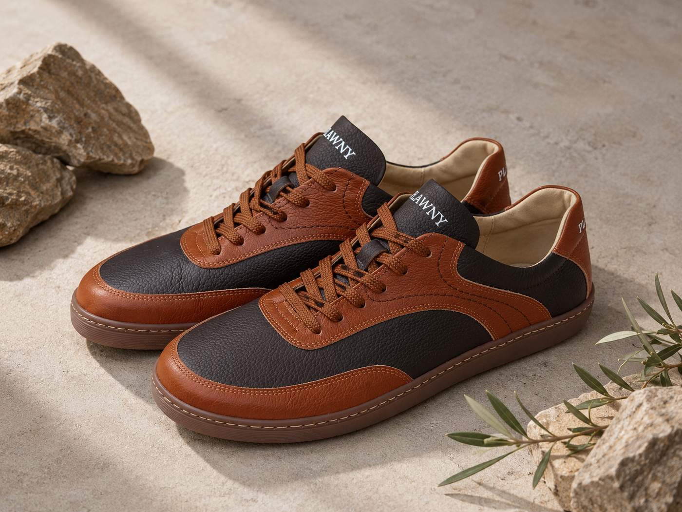 Buty barefoot męskie skórzane GINGER BROWN brązowe – szeroki nosek, pianka memory 5 mm, polska produkcja | Pławny Shoes