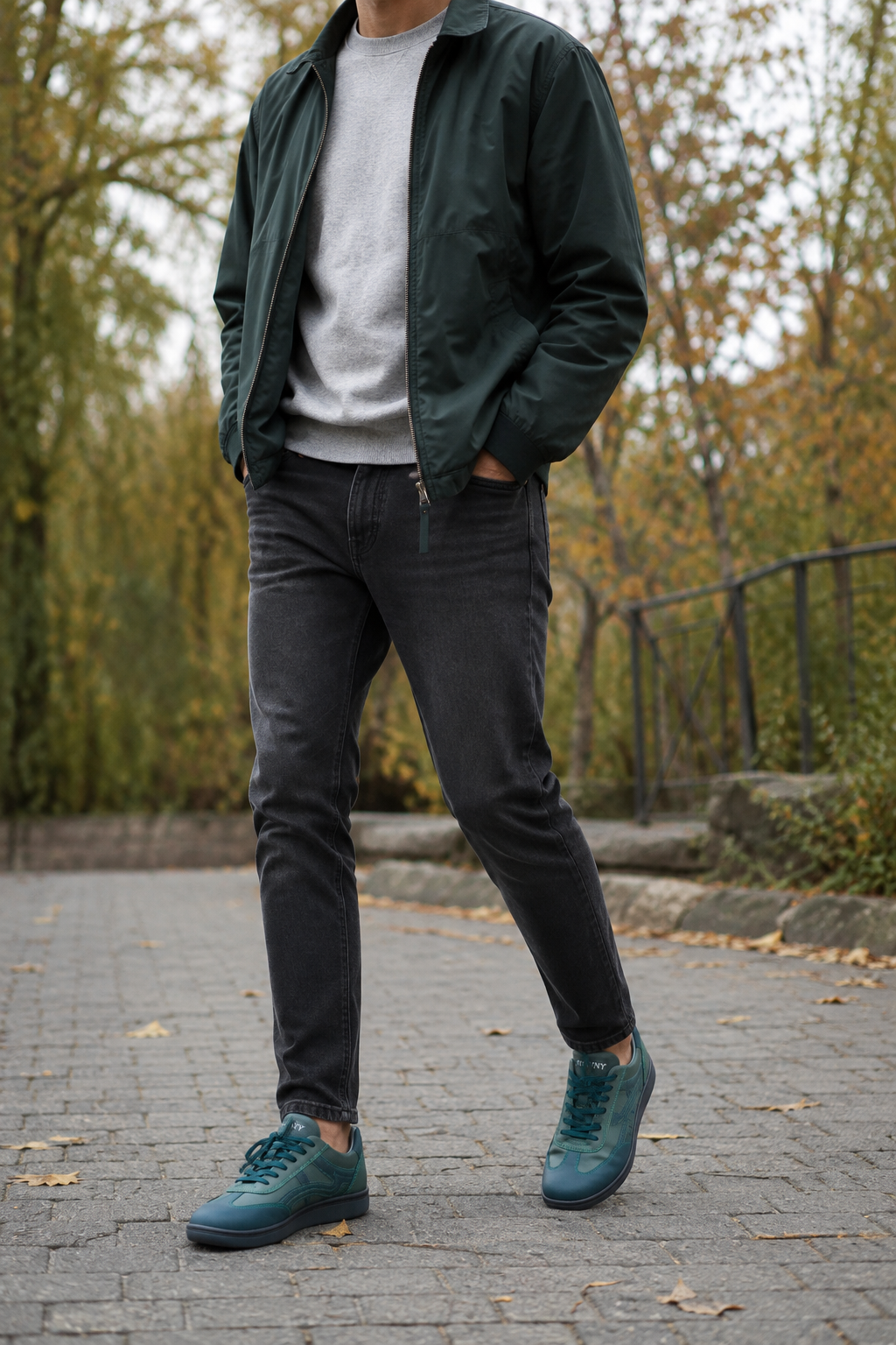 Buty barefoot męskie skórzane CloudWalker, zielono-granatowe, lekkie, wygodne - Polska produkcja