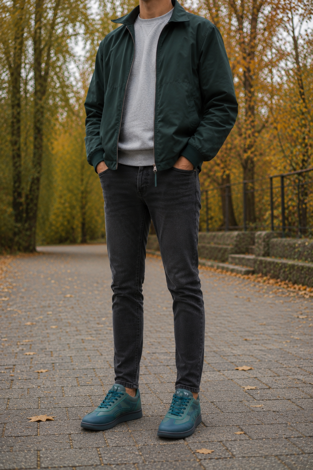 Buty barefoot męskie skórzane CloudWalker, zielono-granatowe, lekkie, wygodne - Polska produkcja