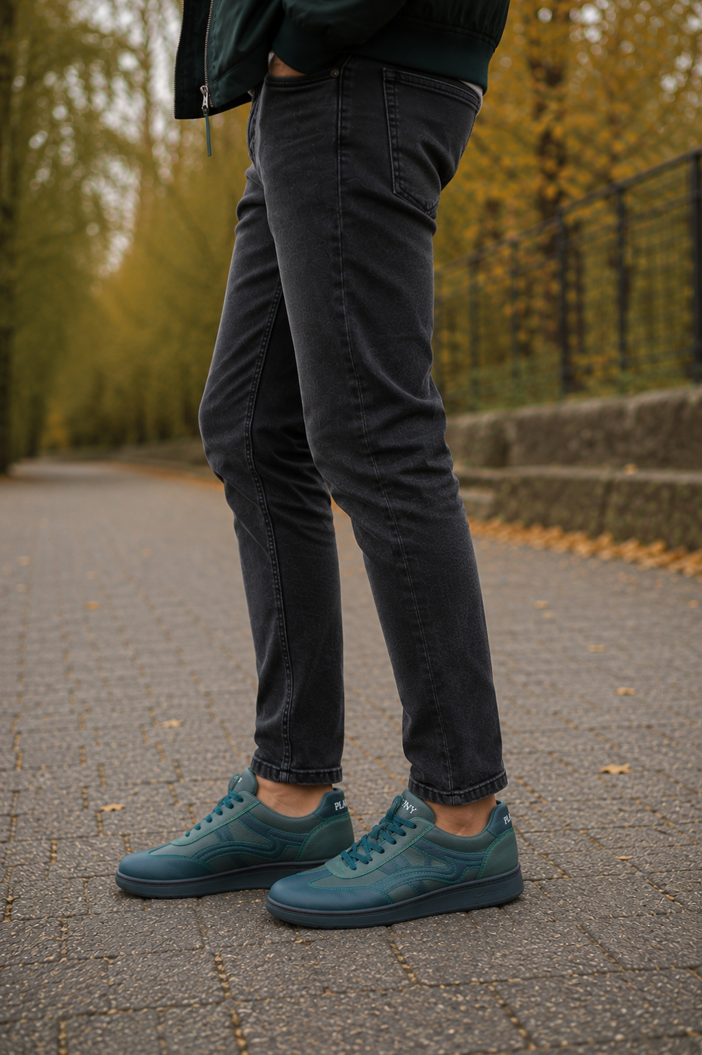 Buty barefoot męskie skórzane CloudWalker, zielono-granatowe, lekkie, wygodne - Polska produkcja