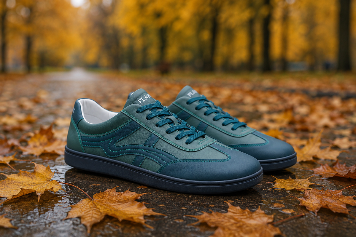 Buty barefoot męskie skórzane CloudWalker, zielono-granatowe, lekkie, wygodne - Polska produkcja