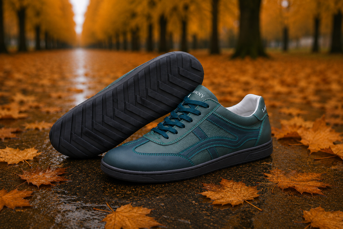 Buty barefoot męskie skórzane CloudWalker, zielono-granatowe, lekkie, wygodne - Polska produkcja