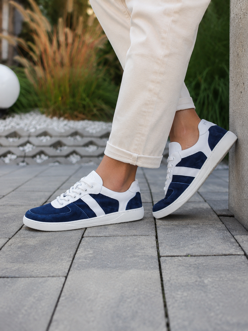 Buty Barefoot  Granatowy Zamsz & Biel- Plawny Nautilus, lekkie super wygodne, polska produkcja, skóra naturalna