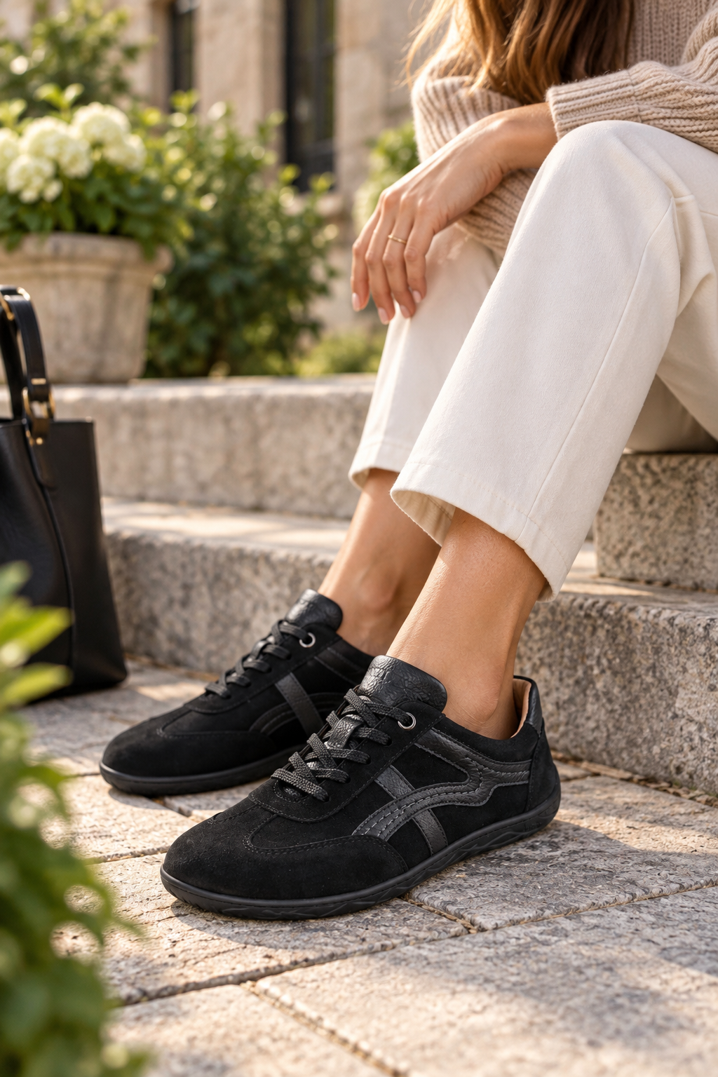 Buty Barefoot damskie PŁAWNY Black – Ręcznie Szyte, Skóra Naturalna, Na Haluksy | Polska Produkcja