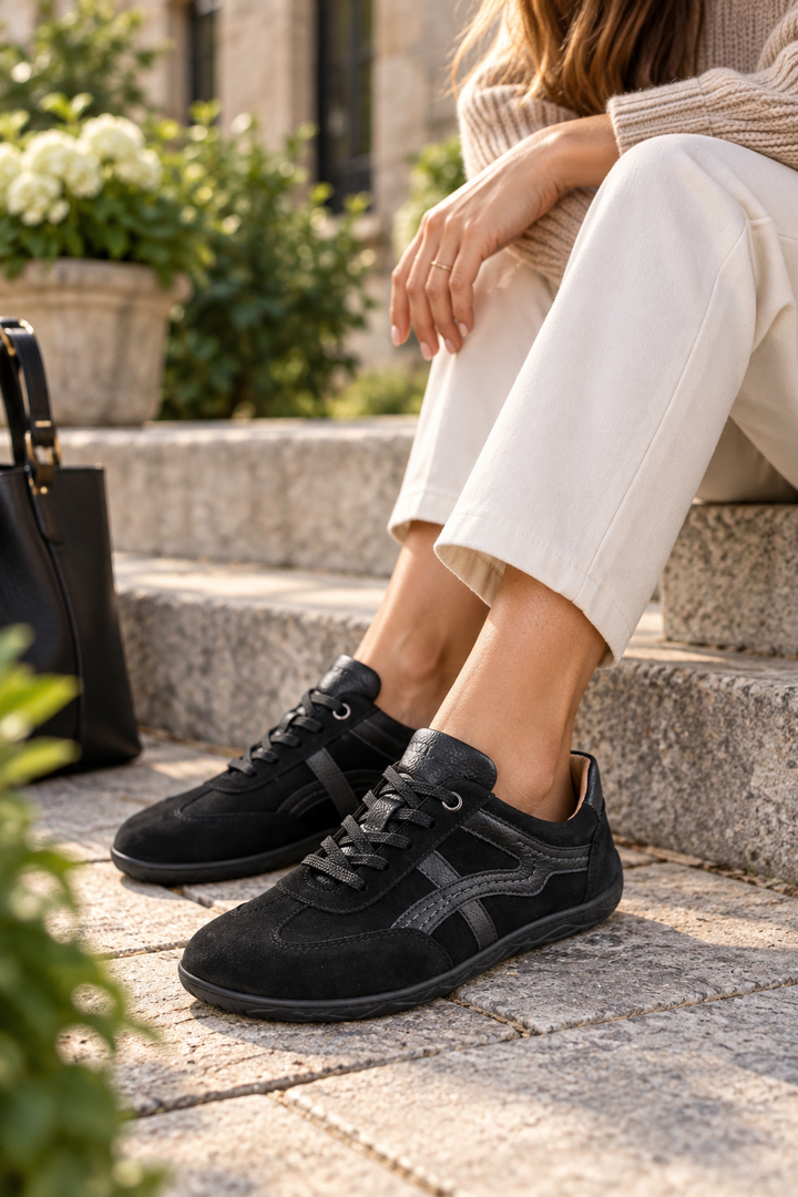 Buty Barefoot damskie PŁAWNY Black – Ręcznie Szyte, Skóra Naturalna, Na Haluksy | Polska Produkcja