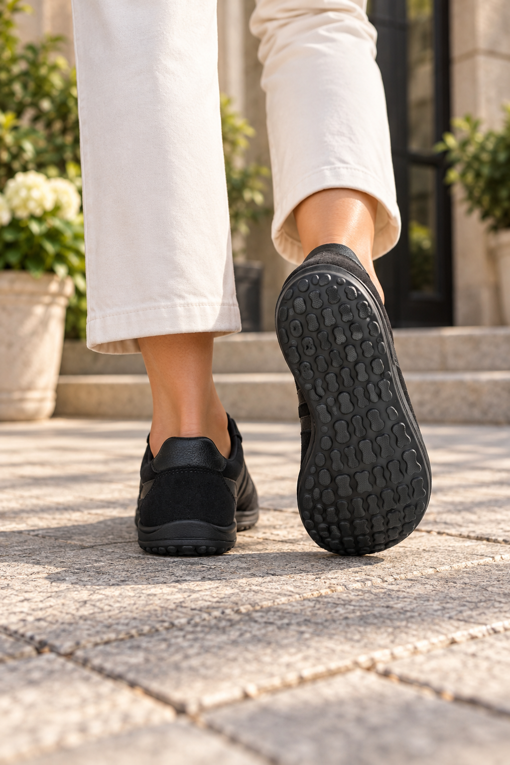Buty Barefoot damskie PŁAWNY Black – Ręcznie Szyte, Skóra Naturalna, Na Haluksy | Polska Produkcja