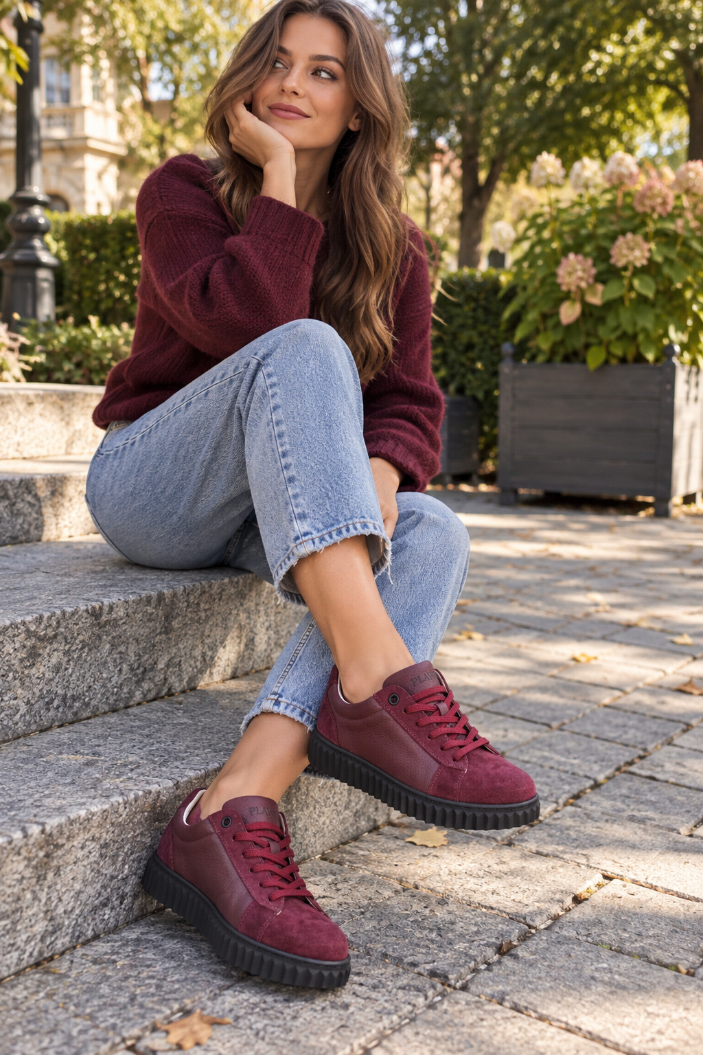 Skórzane Trampki bordowe Plawnyshoes – Szyte ze Spodem