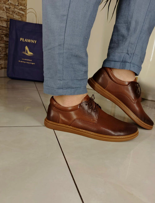 ELEGANCKIE PÓŁBUTY COGNAC PERFO SOFT-STROBEL FLEX SKÓRA NATURALNA