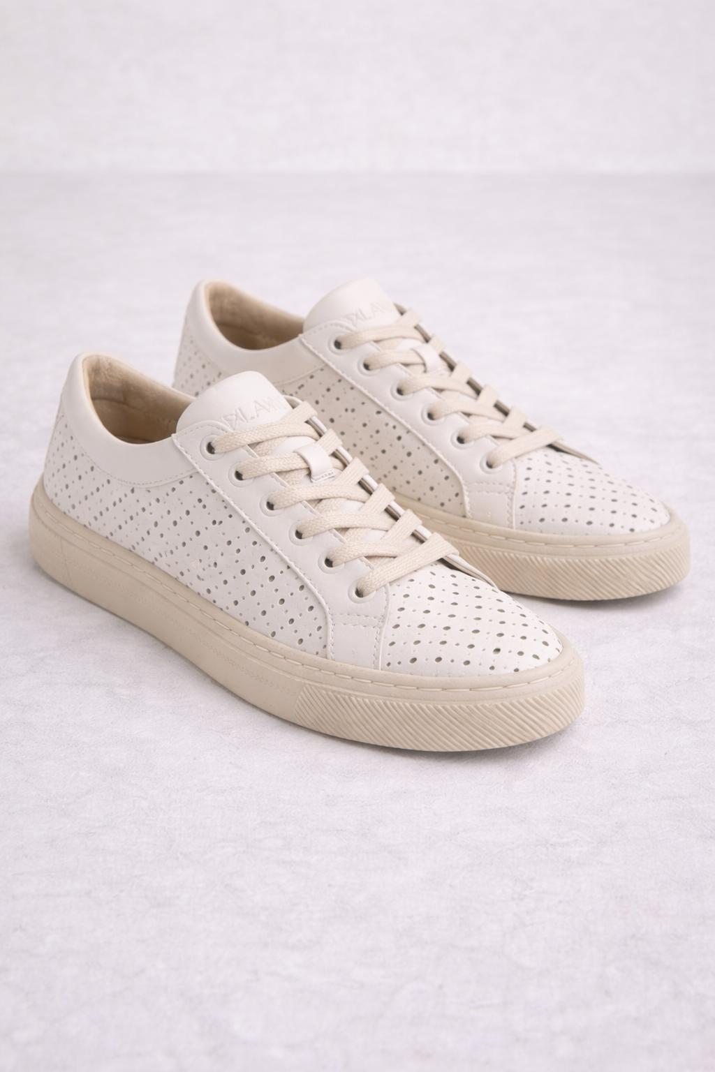Sneakersy damskie skórzane BREEZE beżowe w kropki – przewiewne, welurowe, polska produkcja | Pławny Shoes