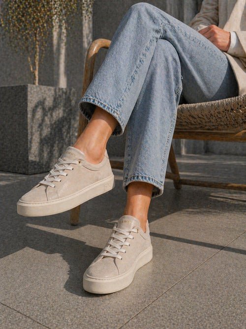 Beżowe sneakersy welurowe na platformie | polska produkcja | skóra naturalna | ręcznie robione | unikalne | zdrowie dla stóp