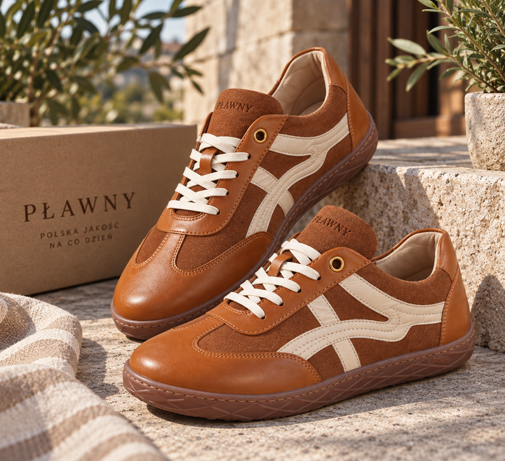 Damskie Buty Barefoot Skórzane PŁAWNY Cognac Brown – Naturalny Komfort i Trwałość
