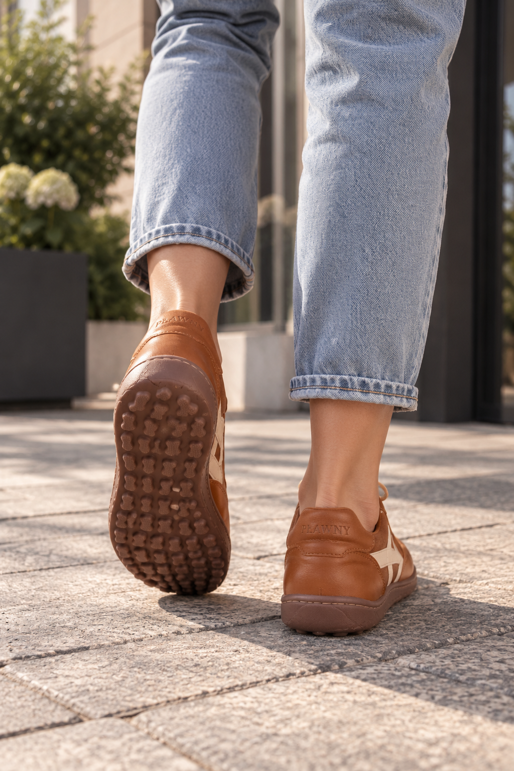 Damskie Buty Barefoot Skórzane PŁAWNY Cognac Brown – Naturalny Komfort i Trwałość
